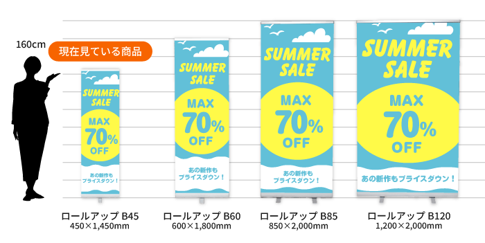 ロールアップバナースタンドのサイズ比較