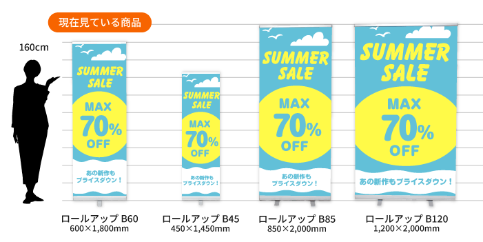 ロールアップバナースタンドのサイズ比較