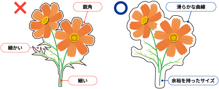 変形カットのパスが細い・細かい例