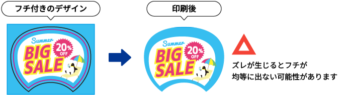 フチ付きのデザインはフチが均等に出ない可能性がある例