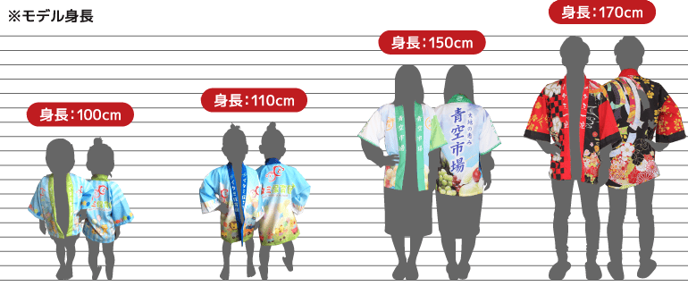 法被のサイズ一覧と身長別の着用イメージ