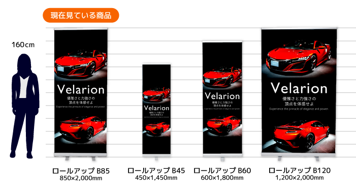 ロールアップバナースタンドのサイズ比較
