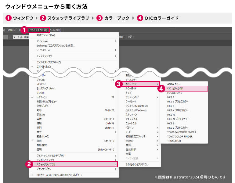 ウィンドウメニューから開く方法の解説