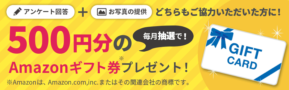 アンケート回答とお写真の提供で500円分のAmazonギフト券をプレゼント！