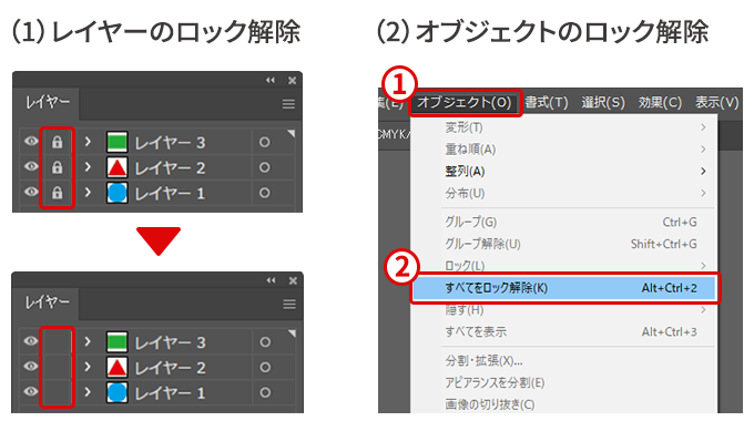 レイヤーとオブジェクトのロック解除