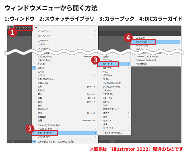 ウィンドウメニューから開く方法