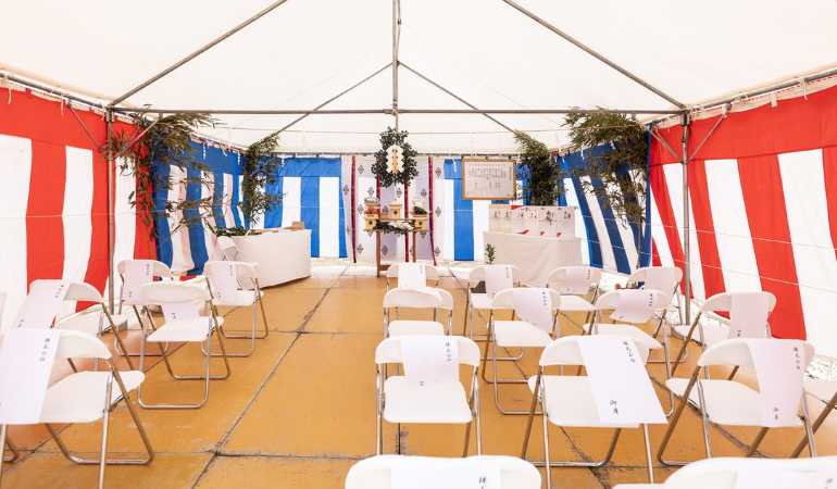 紅白幕の地鎮祭での使用例