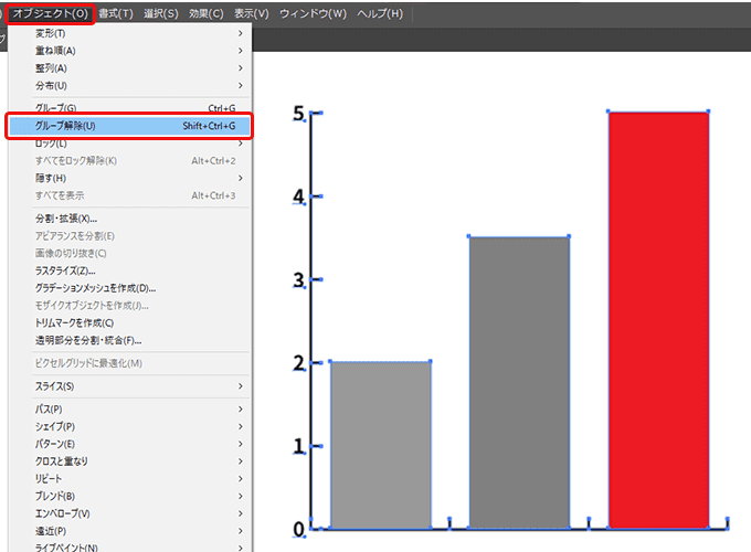 「オブジェクト」から「グループ解除」を選択