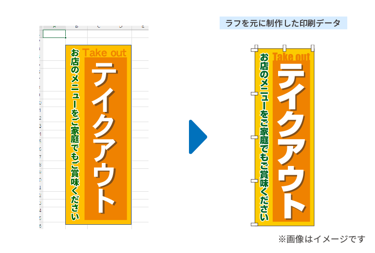 office 系ソフトで作成したラフを元に制作した印刷データのイメージ